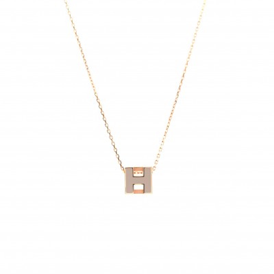 HERMÈS ROSE GOLD LACQUERED CAGE D'H NECKLACE MARRON GLACE 
